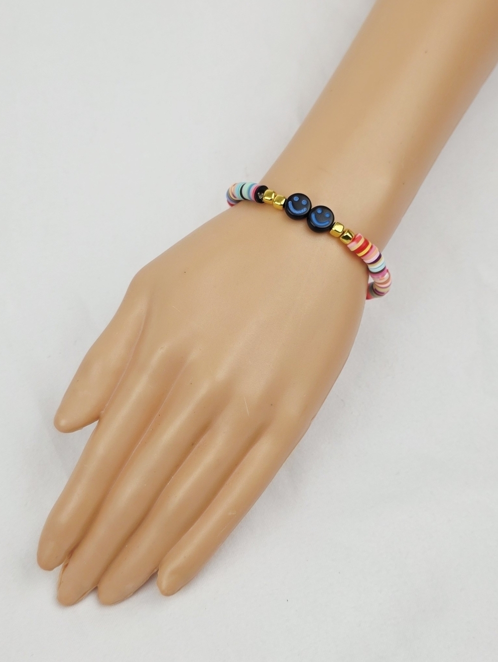 Handmade Clay Bead Multi Color Smiley Face  Bracelet